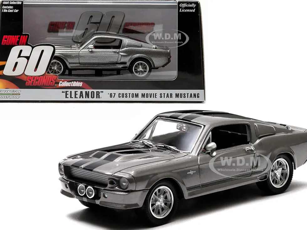 1967 Ford Mustang Custom Eleanor Gray Metallic Black Stripes Gone in 60 Seconds 2000 Movie 1/43 Diecast Model Car Greenlight 86411