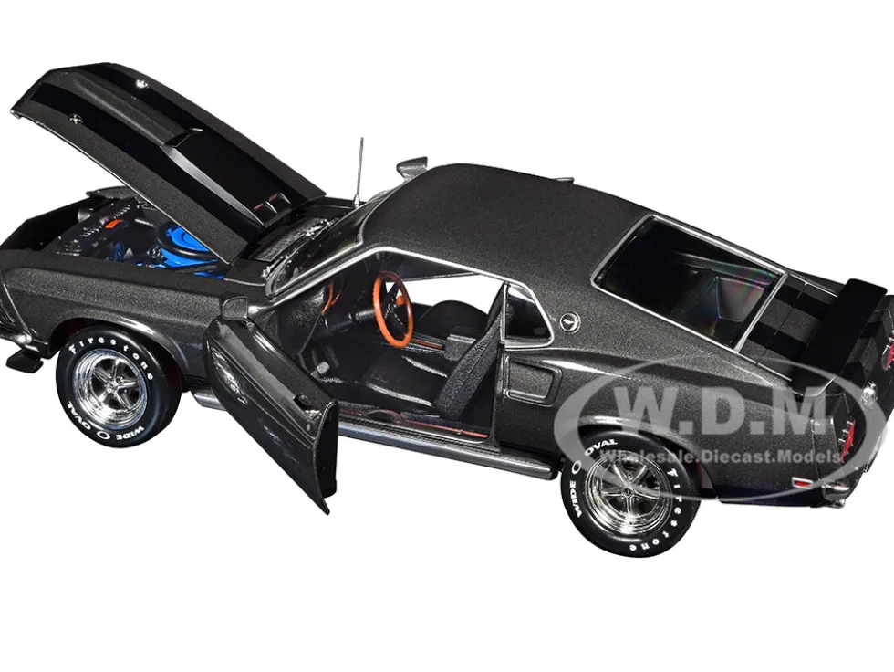 1969 Ford Mustang Dark Gray Metallic with Black Stripes "John Wick" (2014) Movie "Silver Screen Machines" Series 1/18 Diecast Model Car by Auto World