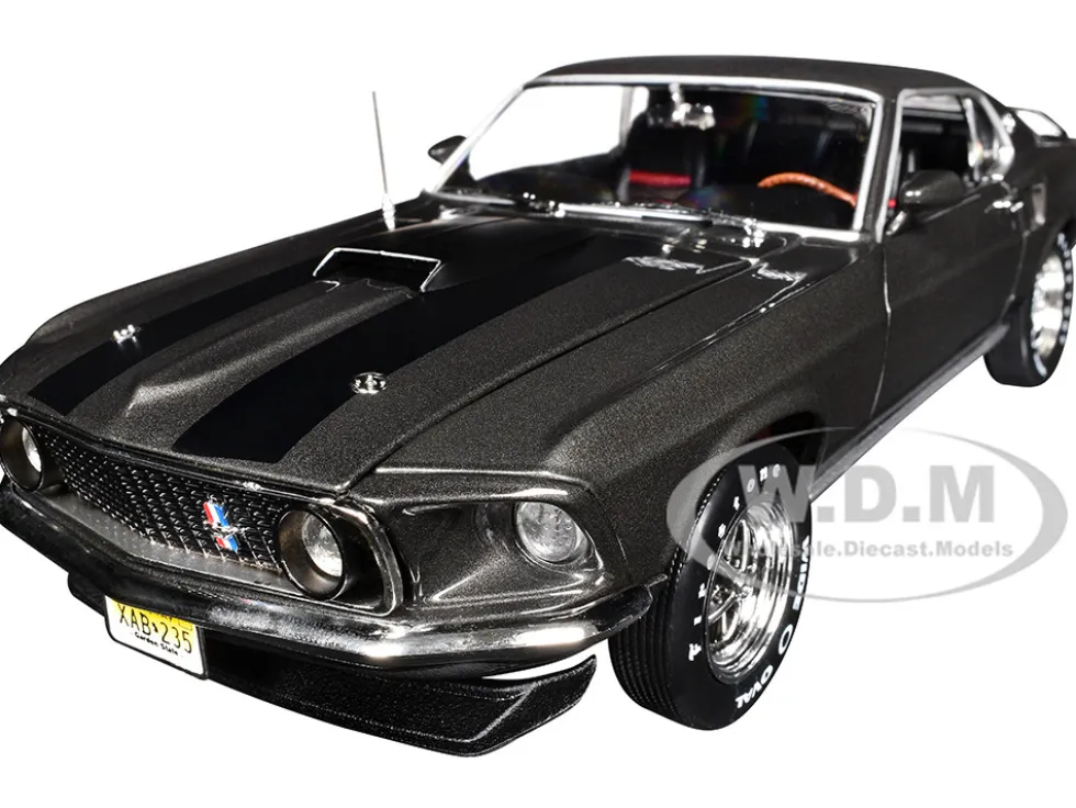 1969 Ford Mustang Dark Gray Metallic with Black Stripes "John Wick" (2014) Movie "Silver Screen Machines" Series 1/18 Diecast Model Car by Auto World