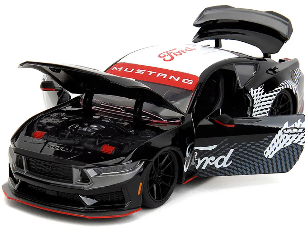 2024 Ford Mustang Dark Horse Black with White Top and "Mustang Horse Graphics" "Bigtime Muscle" Series 1/24 Diecast Model Car by Jada