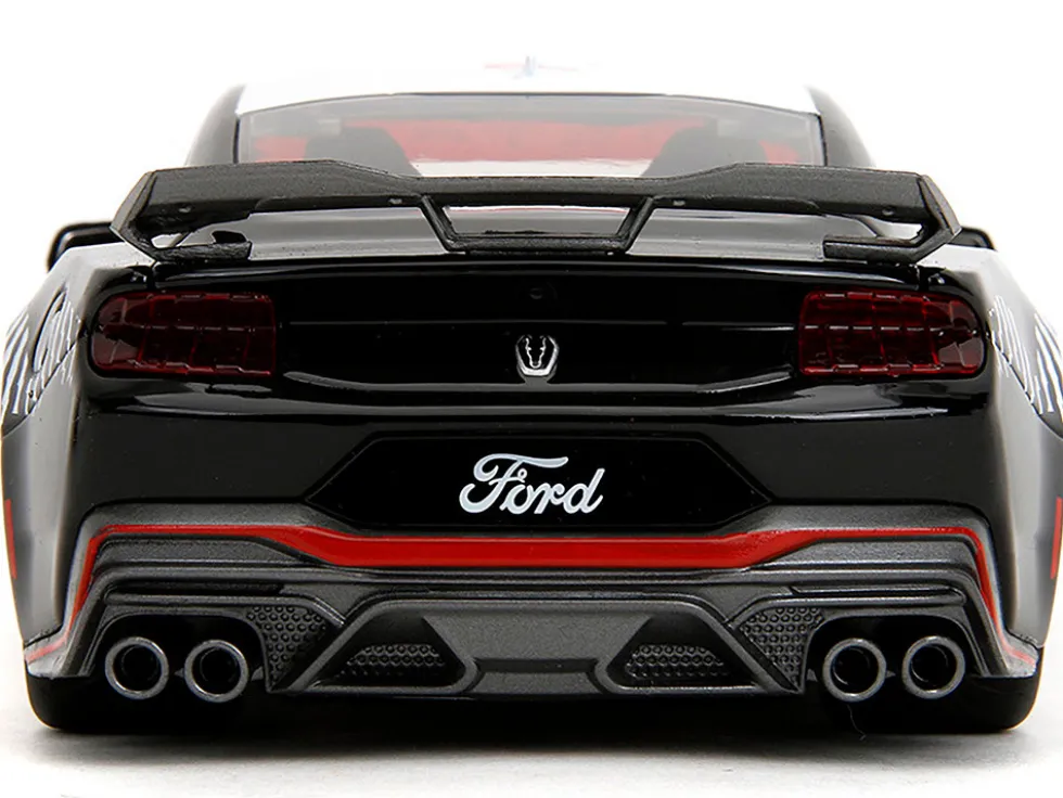 2024 Ford Mustang Dark Horse Black with White Top and "Mustang Horse Graphics" "Bigtime Muscle" Series 1/24 Diecast Model Car by Jada