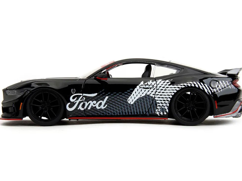 2024 Ford Mustang Dark Horse Black with White Top and "Mustang Horse Graphics" "Bigtime Muscle" Series 1/24 Diecast Model Car by Jada