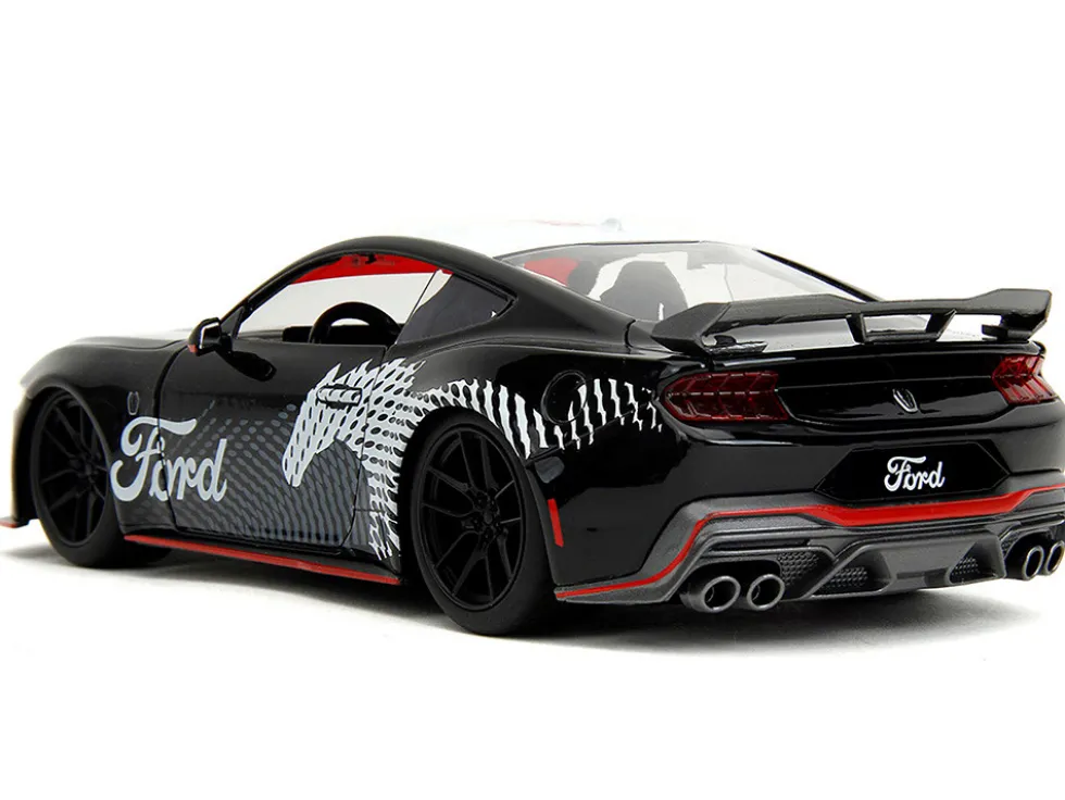 2024 Ford Mustang Dark Horse Black with White Top and "Mustang Horse Graphics" "Bigtime Muscle" Series 1/24 Diecast Model Car by Jada