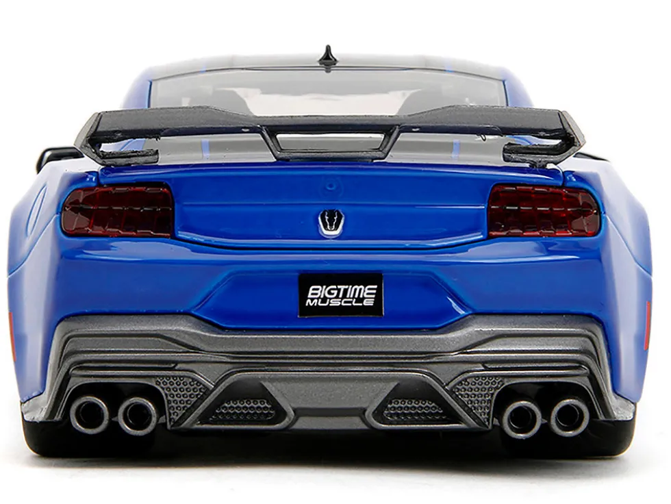 2024 Ford Mustang Dark Horse Blue Metallic with Black and Gray Stripes "Bigtime Muscle" Series 1/24 Diecast Model Car by Jada