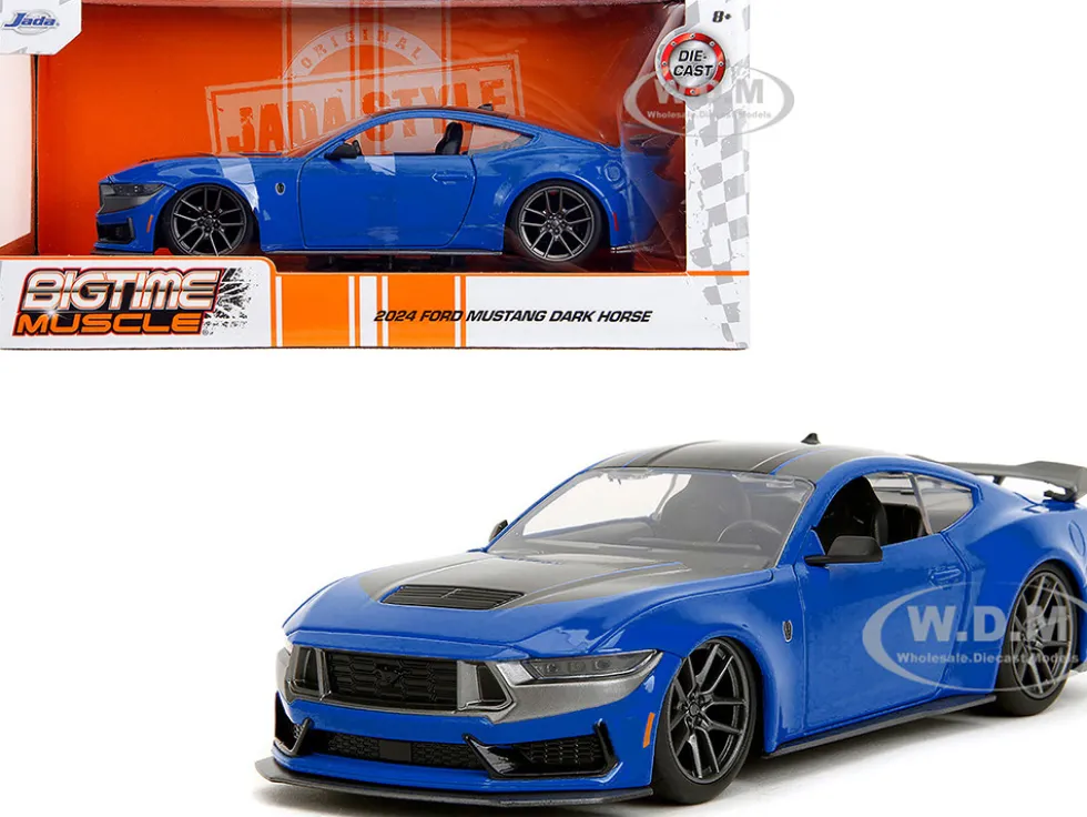 2024 Ford Mustang Dark Horse Blue Metallic with Black and Gray Stripes "Bigtime Muscle" Series 1/24 Diecast Model Car by Jada