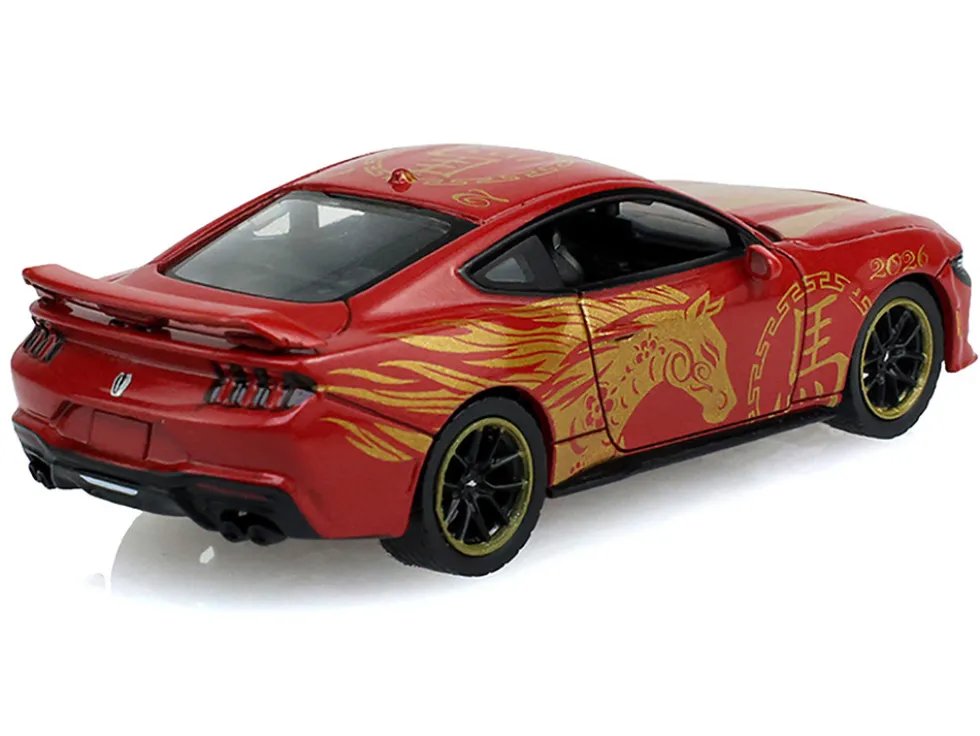 2024 Ford Mustang Dark Horse "Chinese Zodiac 2026 Year of the Horse" Red with Gold Graphics "Hobby Exclusive" Series 1/64 Diecast Model Car by Greenlight