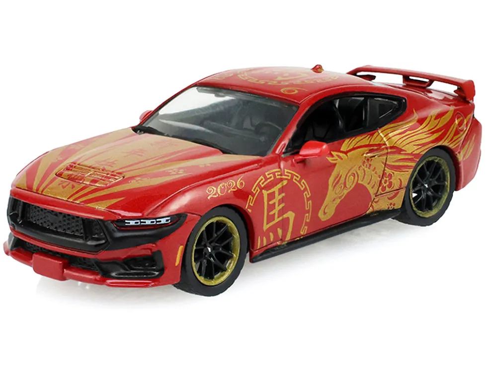 2024 Ford Mustang Dark Horse "Chinese Zodiac 2026 Year of the Horse" Red with Gold Graphics "Hobby Exclusive" Series 1/64 Diecast Model Car by Greenlight