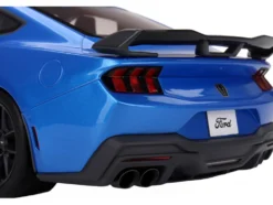 2024 Ford Mustang Dark Horse Grabber Blue Metallic with Black Hood Stripes 1/18 Model Car by Top Speed
