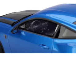 2024 Ford Mustang Dark Horse Grabber Blue Metallic with Black Hood Stripes 1/18 Model Car by Top Speed