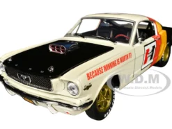 1966 Ford Mustang Fastback 2+2 Off White and Black with Red and Yellow Stripes "Hurst Shifters" Limited Edition to 6000 pieces Worldwide 1/24 Diecast Model Car by M2 Machines