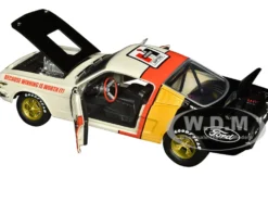 1966 Ford Mustang Fastback 2+2 Off White and Black with Red and Yellow Stripes "Hurst Shifters" Limited Edition to 6000 pieces Worldwide 1/24 Diecast Model Car by M2 Machines