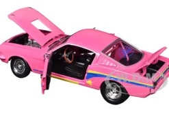1966 Ford Mustang Fastback 2+2 Pink with Blue and Yellow Stripes "Pro Street" Limited Edition to 6250 pieces Worldwide 1/24 Diecast Model Car by M2 Machines
