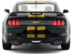 2018 Ford Mustang GT 5.0 Black with Gold Stripes and Graphics "Midnight Eclipse" Series 1/24 Diecast Model Car by Motormax