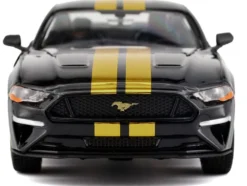 2018 Ford Mustang GT 5.0 Black with Gold Stripes and Graphics "Midnight Eclipse" Series 1/24 Diecast Model Car by Motormax