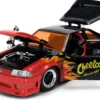 1989 Ford Mustang GT Black with Red Flame Graphics and Chester Cheetah Diecast Figure "Cheetos Flamin' Hot" "Hollywood Rides" Series 1/24 Diecast Model Car by Jada
