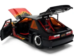 1989 Ford Mustang GT Black with Red Flame Graphics and Chester Cheetah Diecast Figure "Cheetos Flamin' Hot" "Hollywood Rides" Series 1/24 Diecast Model Car by Jada
