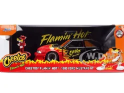 1989 Ford Mustang GT Black with Red Flame Graphics and Chester Cheetah Diecast Figure 