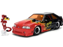 1989 Ford Mustang GT Black with Red Flame Graphics and Chester Cheetah Diecast Figure 
