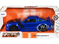 2006 Ford Mustang GT Blue Metallic Matt Black Hood Stripes Bigtime Muscle Series 1/24 Diecast Model Car Jada 34195