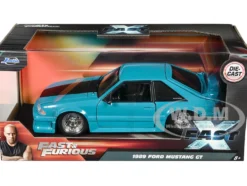 1989 Ford Mustang GT Blue with Black Hood Stripes 