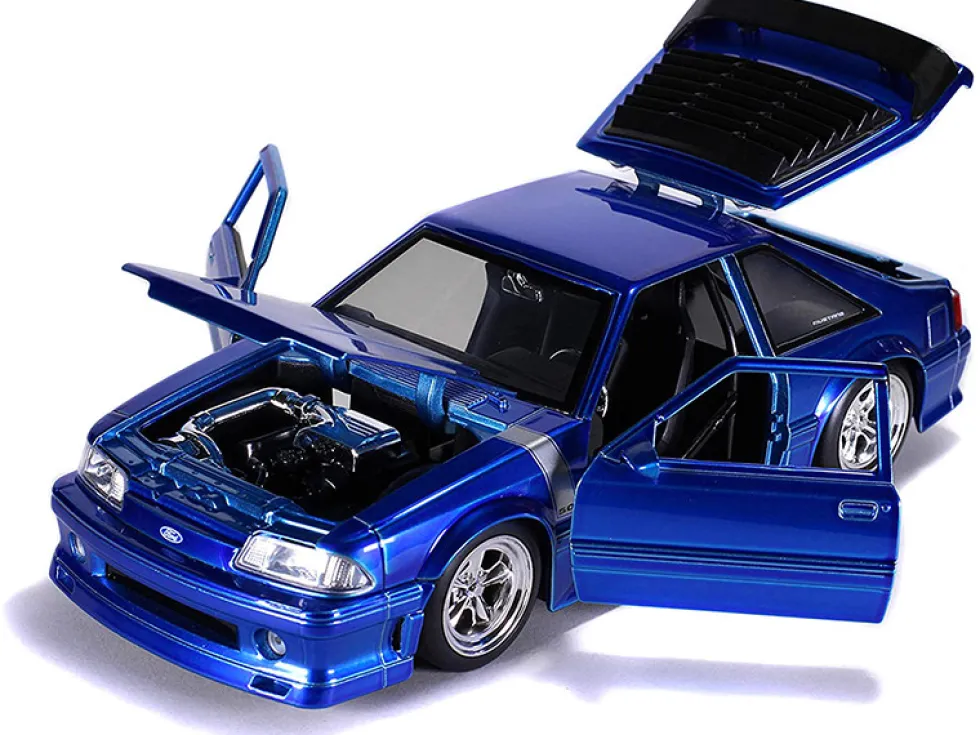 1989 Ford Mustang GT 5.0 Candy Blue Silver Stripes Bigtime Muscle 1/24 Diecast Model Car Jada 31863