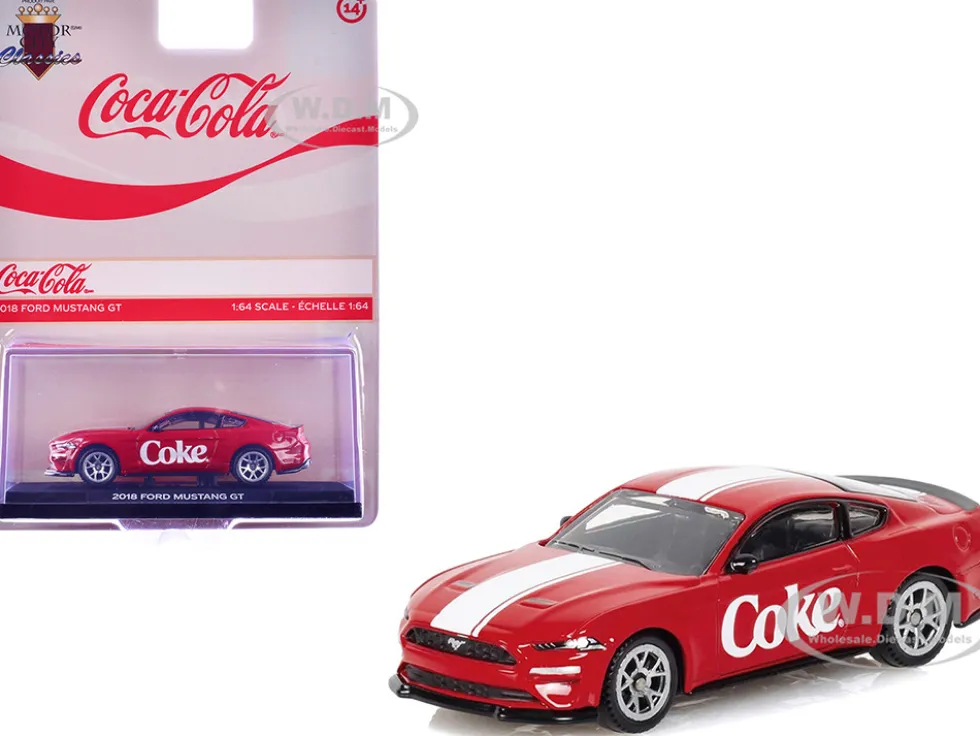 2018 Ford Mustang GT "Coca-Cola" Red with White Stripes 1/64 Diecast Model by Motor City Classics