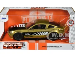 2010 Ford Mustang GT Gold Metallic with Black Graphics and Hood Tom s Racing Bigtime Muscle Series 1/24 Diecast Model Car Jada 33055