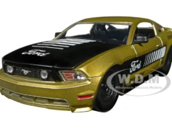 2010 Ford Mustang GT Gold Metallic with Black Graphics and Hood Tom s Racing Bigtime Muscle Series 1/24 Diecast Model Car Jada 33055