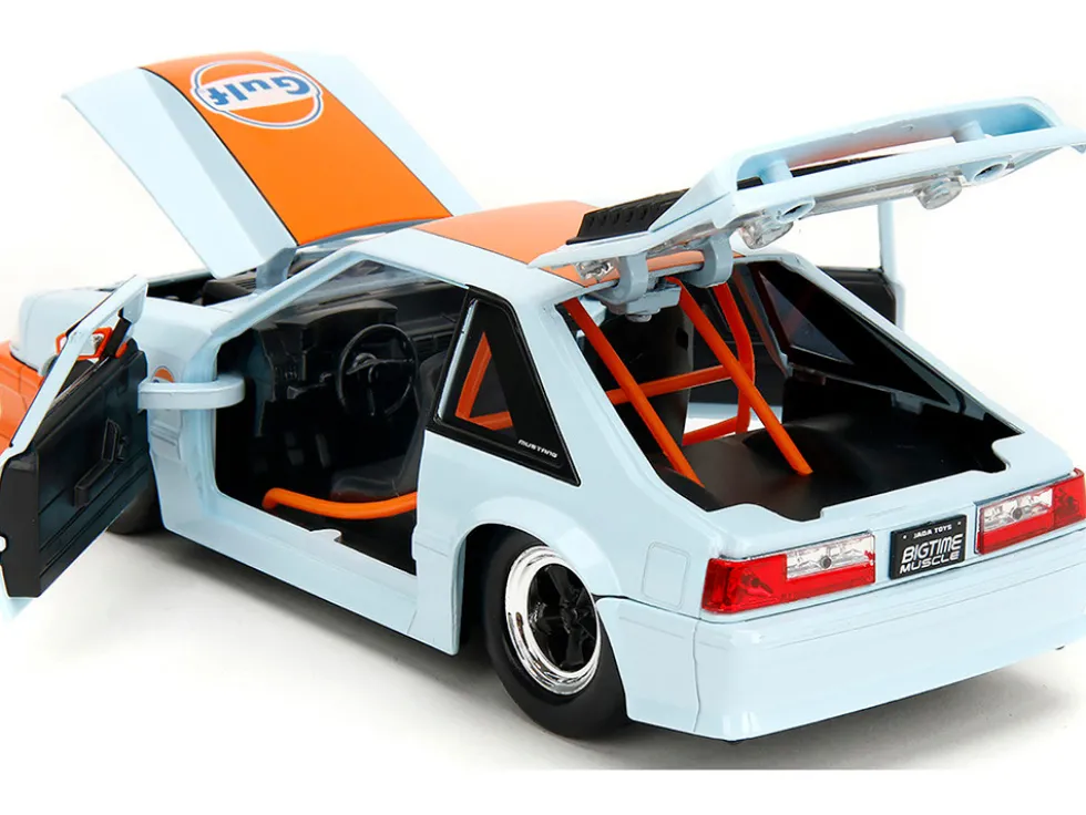 1989 Ford Mustang GT "Gulf Oil" Light Blue with Orange Stripe "Bigtime Muscle" Series 1/24 Diecast Model Car by Jada
