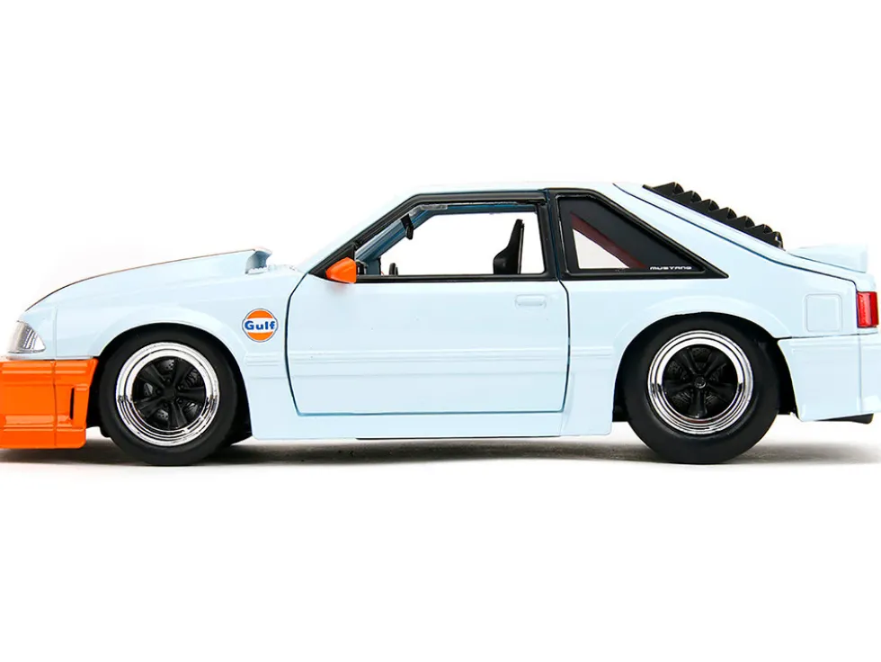 1989 Ford Mustang GT "Gulf Oil" Light Blue with Orange Stripe "Bigtime Muscle" Series 1/24 Diecast Model Car by Jada