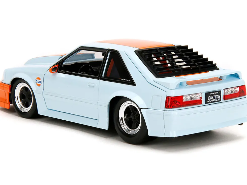 1989 Ford Mustang GT "Gulf Oil" Light Blue with Orange Stripe "Bigtime Muscle" Series 1/24 Diecast Model Car by Jada