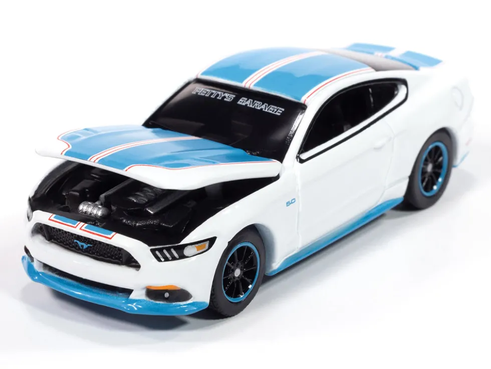 2016 Ford Mustang GT King Premier Edition "Petty's Garage" Oxford White with Petty Blue Stripes "Modern Muscle" Series 1/64 Diecast Model Car by Auto World