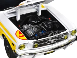 1966 Ford Mustang 2+2 GT #57 "Shell Oil" White with Yellow Stripes Limited Edition to 5650 pieces Worldwide 1/24 Diecast Model Car by M2 Machines