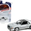 1982 Ford Mustang GT 5.0 Silver Metallic Black Stripes Greenlight Muscle Series 26 1/64 Diecast Model Car Greenlight 13310 D