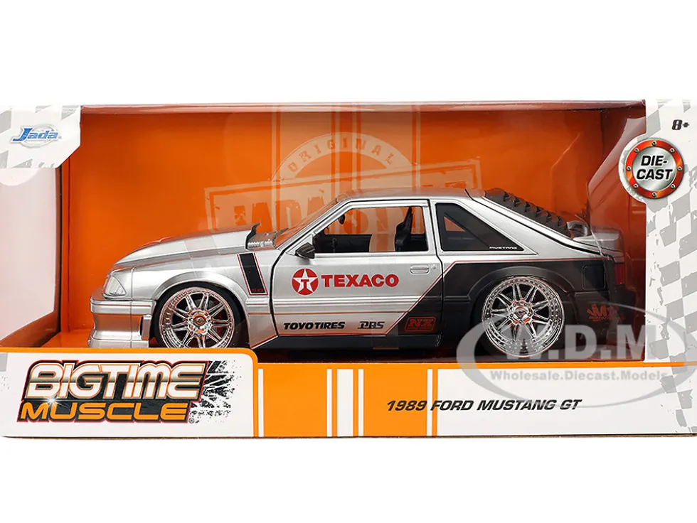 1989 Ford Mustang GT "Texaco" Silver Metallic and Matt Black "Bigtime Muscle" Series 1/24 Diecast Model Car by Jada