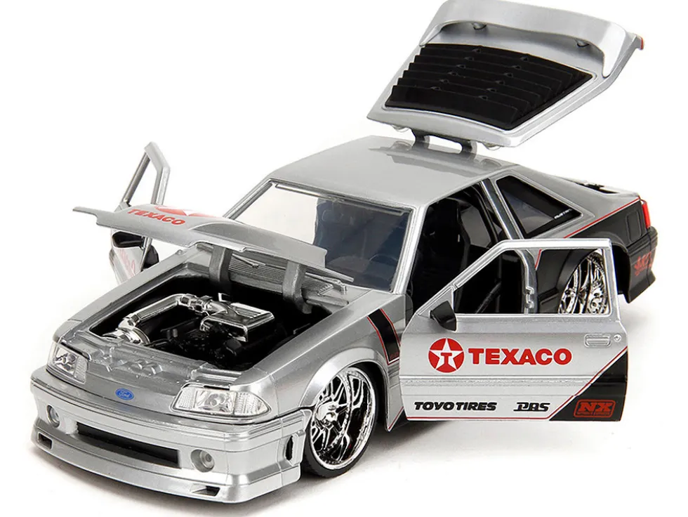 1989 Ford Mustang GT "Texaco" Silver Metallic and Matt Black "Bigtime Muscle" Series 1/24 Diecast Model Car by Jada