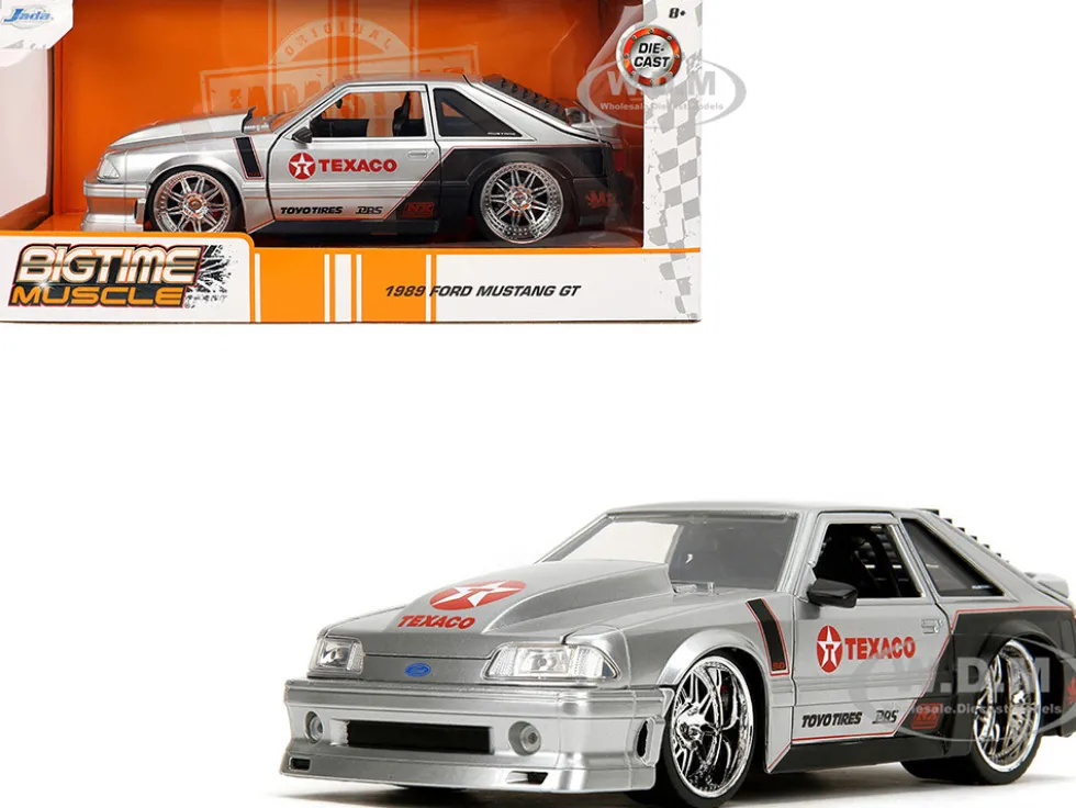 1989 Ford Mustang GT "Texaco" Silver Metallic and Matt Black "Bigtime Muscle" Series 1/24 Diecast Model Car by Jada