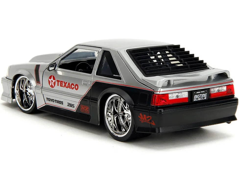 1989 Ford Mustang GT "Texaco" Silver Metallic and Matt Black "Bigtime Muscle" Series 1/24 Diecast Model Car by Jada