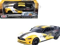 2018 Ford Mustang GT #38 White and Matt Black with Yellow Graphics "GT Racing" Series 1/24 Diecast Model Car by Motormax
