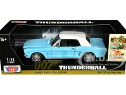 1964 1 2 Ford Mustang Light Blue with White Top James Bond 007 Thunderball 1965 Movie James Bond Collection Series 1/18 Diecast Model Car Motormax 79834JB