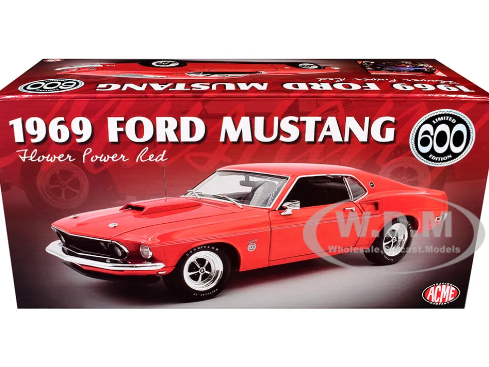 1969 Ford Mustang Limited Edition 600 Flower Power Red Limited Edition to 300 pieces Worldwide 1/18 Diecast Model Car by ACME