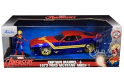 1973 Ford Mustang Mach 1 Captain Marvel Diecast Figurine Avengers Marvel Series 1/24 Diecast Model Car Jada 31193
