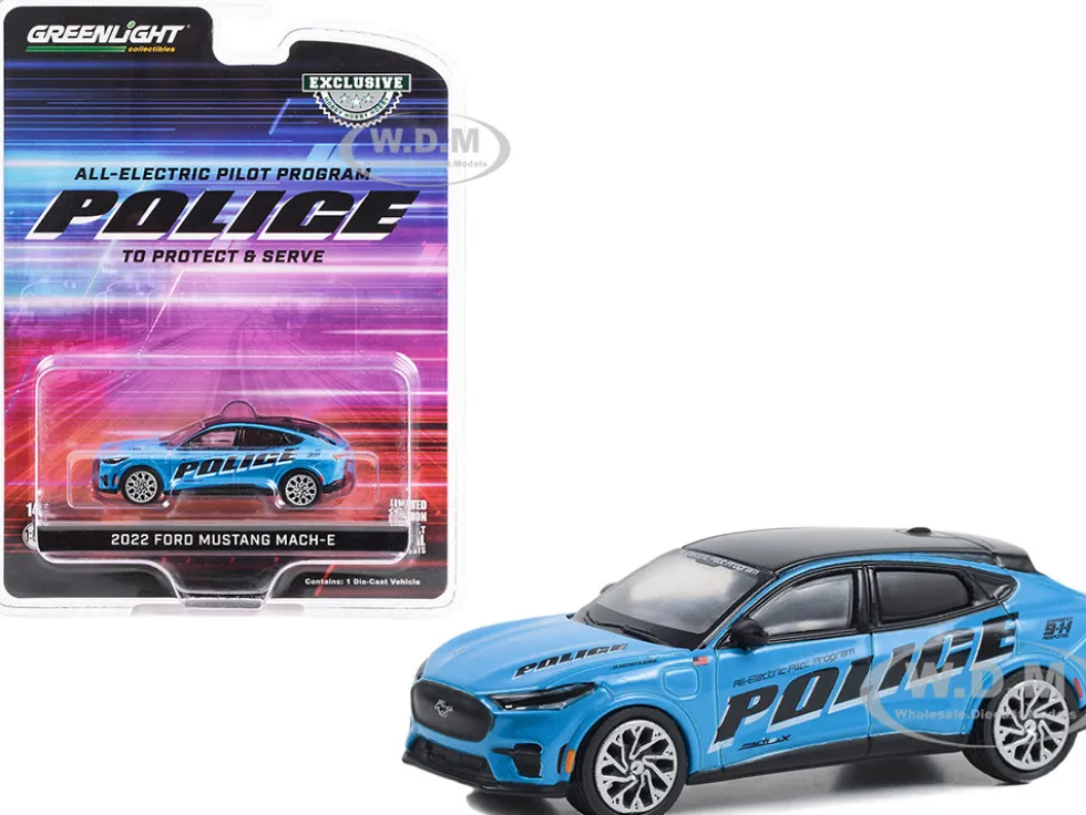 2022 Ford Mustang Mach E Police Blue with Black Top All Electric Pilot Program Vehicle Hobby Exclusive Series 1/64 Diecast Model Car Greenlight 30429
