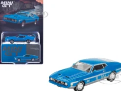 Ford Mustang Mach 1 Grabber Blue with Silver Stripes Limited Edition 1/64 Diecast Model Car by Mini GT