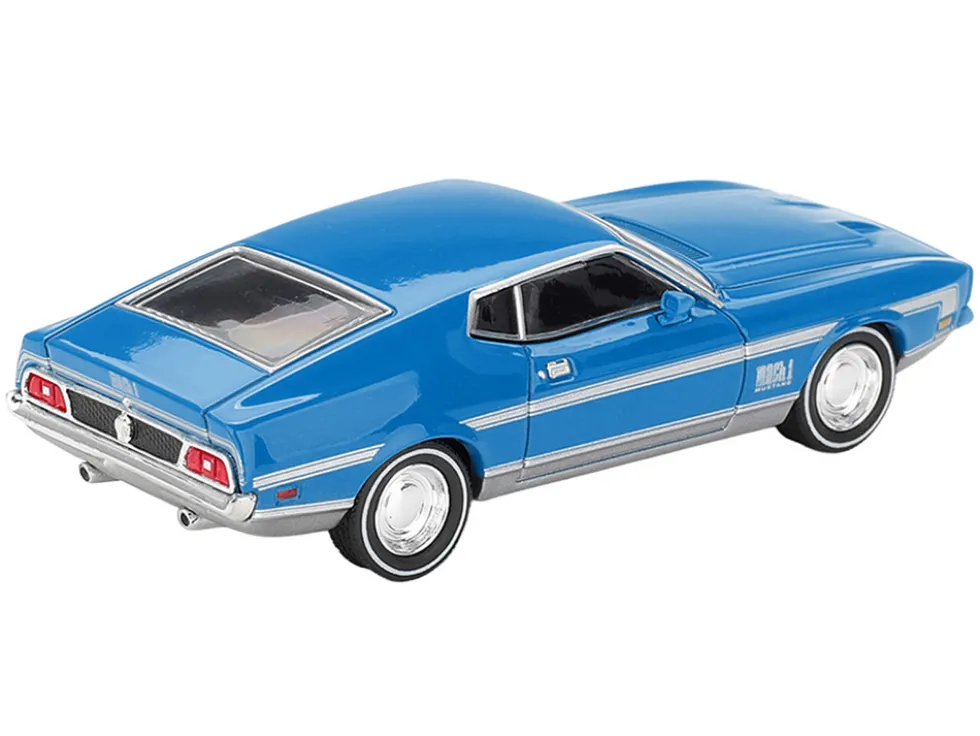 Ford Mustang Mach 1 Grabber Blue with Silver Stripes Limited Edition 1/64 Diecast Model Car by Mini GT