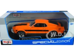 1970 Ford Mustang Mach 1 428 Twister Special Orange with Black Stripes Special Edition 1/18 Diecast Model Car Maisto 31453or
