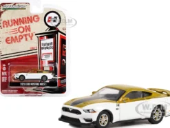 2021 Ford Mustang Mach 1 White and Gold with Black Stripe Hurst Performance Running on Empty Series 15 1/64 Diecast Model Car Greenlight 41150E