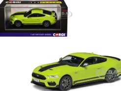 Ford Mustang Mk6 Mach 1 RHD (Right Hand Drive) Grabber Yellow with Black Stripes "Vanguards" Series 1/43 Diecast Model Car by Corgi