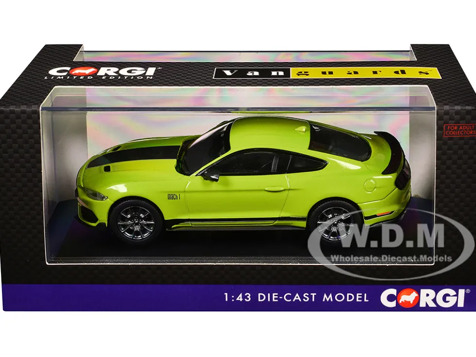 Ford Mustang Mk6 Mach 1 RHD (Right Hand Drive) Grabber Yellow with Black Stripes "Vanguards" Series 1/43 Diecast Model Car by Corgi