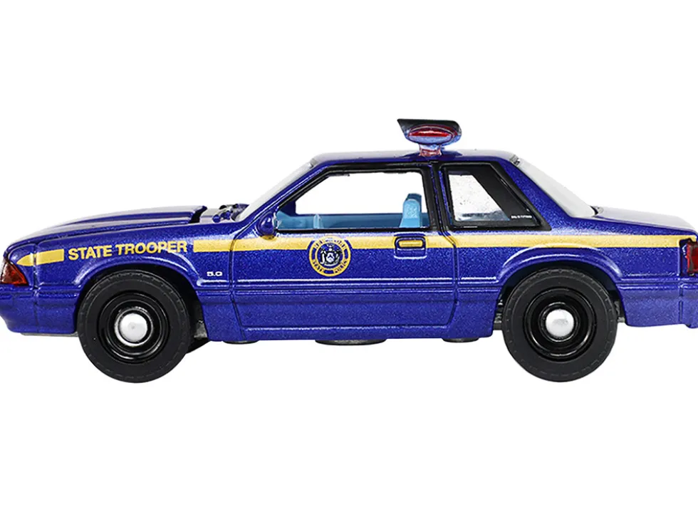 1988 Ford Mustang "New York State Police" Blue with Yellow Stripes and Blue Interior "Hot Pursuit" Series 8 1/64 Diecast Model Car by Greenlight